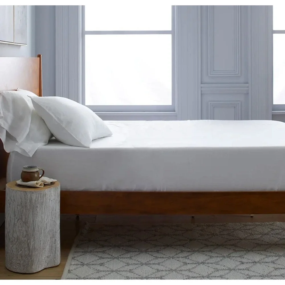 Quince European Linen Fitted Sheet Set King Size White NO FLAT SHEET 3 Piece